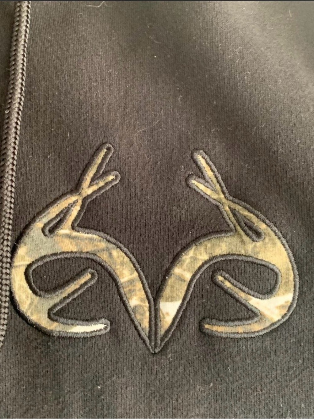 Realtree Zip Up Black Hoodie with Orange Accents and Camo Lining - Picture 4 of 5